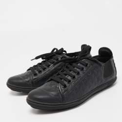 Louis Vuitton Black Monogram Leather Low Top Sneakers Size 38