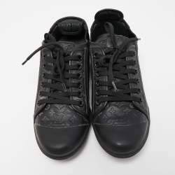 Louis Vuitton Black Monogram Leather Low Top Sneakers Size 38