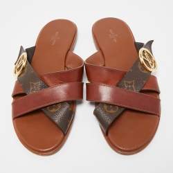 مملوكة مسبقًا Louis Vuitton Brown Monogram Canvas and Leather Flat Sandals Size 39