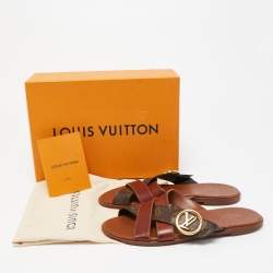 مملوكة مسبقًا Louis Vuitton Brown Monogram Canvas and Leather Flat Sandals Size 39