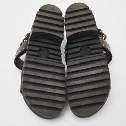 Pre Owned Louis Vuitton Brown/Black Monogram Canvas and Leather Laureate Platform Sandals Size 36.5