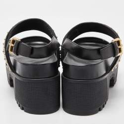 Pre Owned Louis Vuitton Brown/Black Monogram Canvas and Leather Laureate Platform Sandals Size 36.5