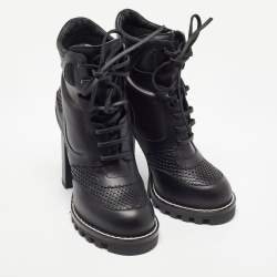 Louis Vuitton Black Leather Digital Gate Platform Ankle Boots Size 38