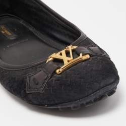 Pre Owned Louis Vuitton Black Woven Suede Oxford Loafers Size 38.5