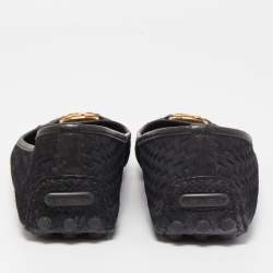 Pre Owned Louis Vuitton Black Woven Suede Oxford Loafers Size 38.5