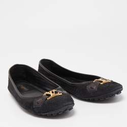 Pre Owned Louis Vuitton Black Woven Suede Oxford Loafers Size 38.5