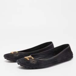 Pre Owned Louis Vuitton Black Woven Suede Oxford Loafers Size 38.5
