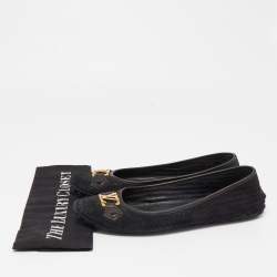 Pre Owned Louis Vuitton Black Woven Suede Oxford Loafers Size 38.5