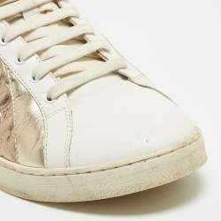 Louis Vuitton Metallic/White Leather and Canvas High Top Sneakers Size 38