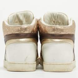 Louis Vuitton Metallic/White Leather and Canvas High Top Sneakers Size 38