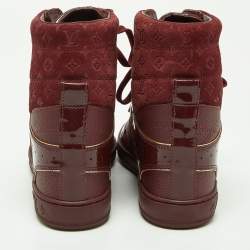 Louis Vuitton Burgundy Monogram Suede and Leather Millennium Wedge Sneakers Size 37