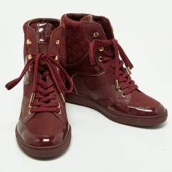 Louis Vuitton Burgundy Monogram Suede and Leather Millennium Wedge Sneakers Size 37