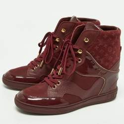 Louis Vuitton Burgundy Monogram Suede and Leather Millennium Wedge Sneakers Size 37
