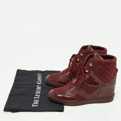 Louis Vuitton Burgundy Monogram Suede and Leather Millennium Wedge Sneakers Size 37