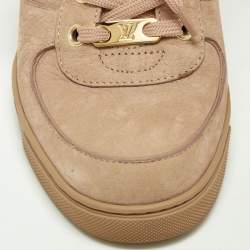 Pre Owned Louis Vuitton Dusty Pink Nubuck Leather Wedge Sneakers Size 37