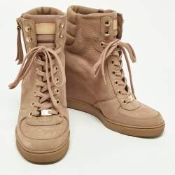 Pre Owned Louis Vuitton Dusty Pink Nubuck Leather Wedge Sneakers Size 37