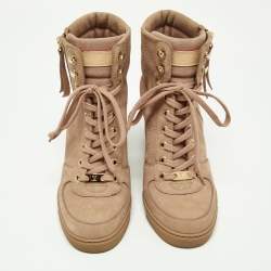 Pre Owned Louis Vuitton Dusty Pink Nubuck Leather Wedge Sneakers Size 37