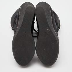 Pre Owned Louis Vuitton Black Suede and Monogram Fabric Wedge Ankle Boots Size 38.5