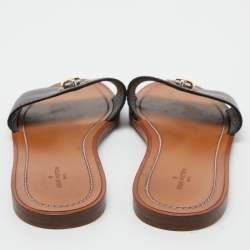 مملوكة مسبقًا Louis Vuitton Black Leather Lock It Flat Slides Size 38