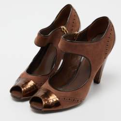 Louis Vuitton Brown Leather and Suede Peep Toe Sandals Size 39