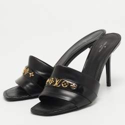 Louis Vuitton Black Leather Slide Sandals Size 41