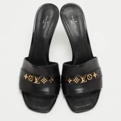 Louis Vuitton Black Leather Slide Sandals Size 41