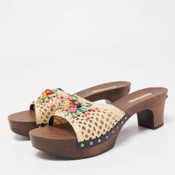 مملوكة مسبقًا Louis Vuitton Cream Raffia and Net Clog Size 38 