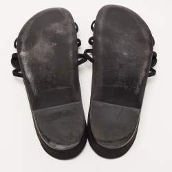 Pre Owned Louis Vuitton Black Suede Embellished Slides Size 39.5