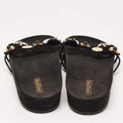 Pre Owned Louis Vuitton Black Suede Embellished Slides Size 39.5