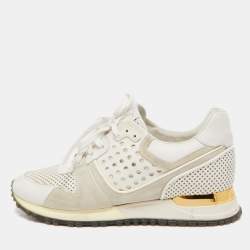 Pre-owned Louis Vuitton Beige/white Suede And Mesh Run Away Low