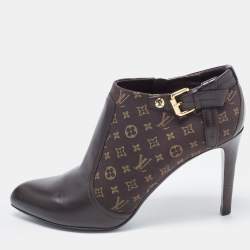 Pre Owned Louis Vuitton Brown Monogram Canvas and Leather Booties Size 38