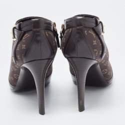 Pre Owned Louis Vuitton Brown Monogram Canvas and Leather Booties Size 38