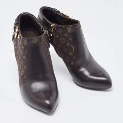 Pre Owned Louis Vuitton Brown Monogram Canvas and Leather Booties Size 38