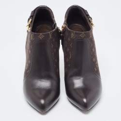 Pre Owned Louis Vuitton Brown Monogram Canvas and Leather Booties Size 38