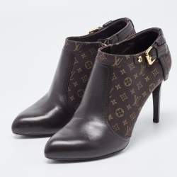 Pre Owned Louis Vuitton Brown Monogram Canvas and Leather Booties Size 38