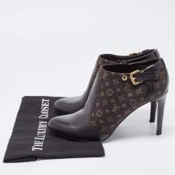 Pre Owned Louis Vuitton Brown Monogram Canvas and Leather Booties Size 38