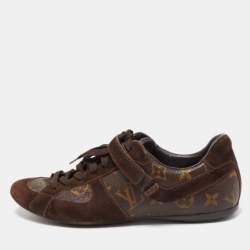 Louis Vuitton Brown Monogram Canvas and Suede Speeding Velcro Sneakers Size  39 Louis Vuitton