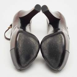 Pre Owned Louis Vuitton Burgundy/Black Patent and Leather Peep Toe Mary Jane Pumps Size 38