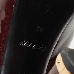 Pre Owned Louis Vuitton Burgundy/Black Patent and Leather Peep Toe Mary Jane Pumps Size 38
