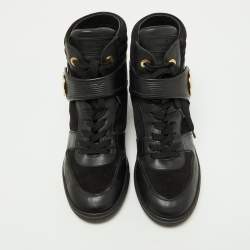 Louis Vuitton Black Suede and Leather High Top Sneakers Size 39