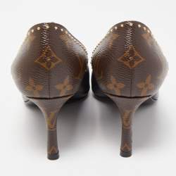 Louis Vuitton Brown/Black Leather and Monogram Canvas Studded Cap Toe Pumps Size 37