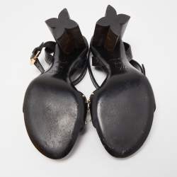 Pre Owned Louis Vuitton Black Leather and Monogram Canvas Silhouette Sandals Size 37.5