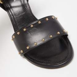 Pre Owned Louis Vuitton Black Leather and Monogram Canvas Silhouette Sandals Size 37.5