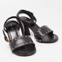 Pre Owned Louis Vuitton Black Leather and Monogram Canvas Silhouette Sandals Size 37.5
