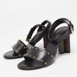Pre Owned Louis Vuitton Black Leather and Monogram Canvas Silhouette Sandals Size 37.5