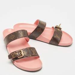 Louis Vuitton Brown Monogram Canvas Buckle Bom Dia Slides Size 39.5