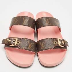 Louis Vuitton Brown Monogram Canvas Buckle Bom Dia Slides Size 39.5