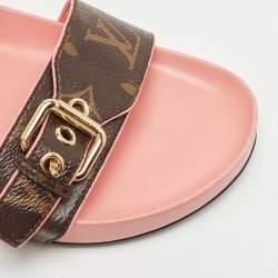 Louis Vuitton Brown Monogram Canvas Buckle Bom Dia Slides Size 39.5
