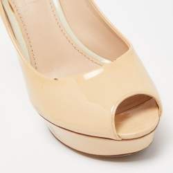 Louis Vuitton Beige Patent Leather Eyeline Peep Toe Pumps Size 38