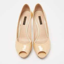 Louis Vuitton Beige Patent Leather Eyeline Peep Toe Pumps Size 38